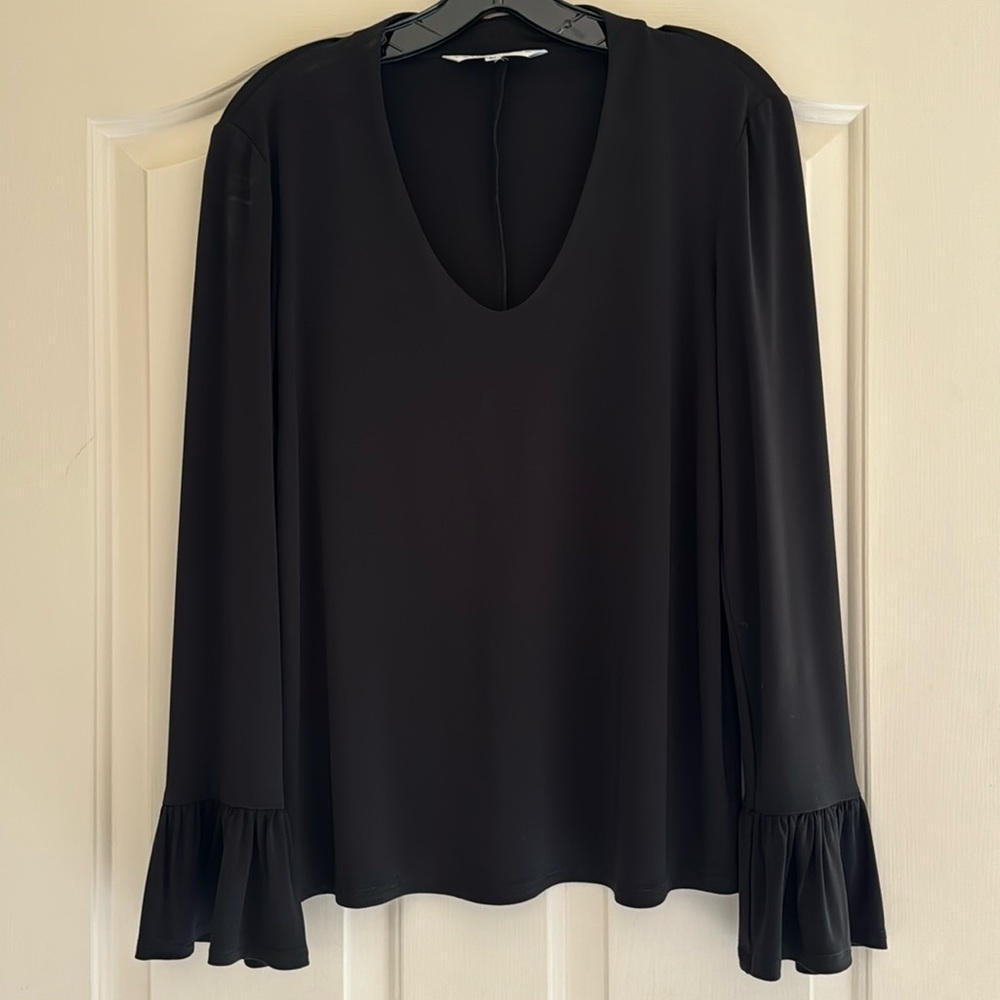Trina Turk black bell sleave blouse